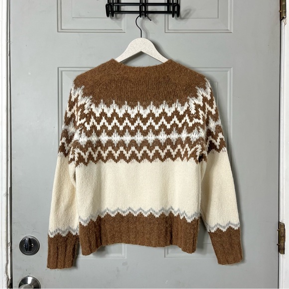 J Crew Wool Alpaca Blend Cozy Fair Isle Pull Over Sweater Brown Brushed Yarn XS - Picture 6 of 6